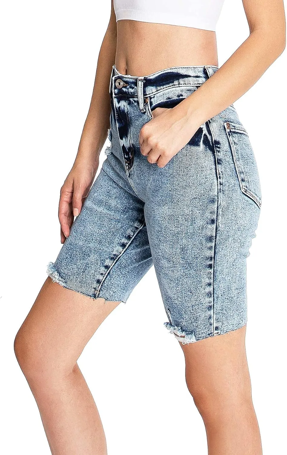 High-Rise Cutoff Bermuda Shorts by Celebrity Pink Jean