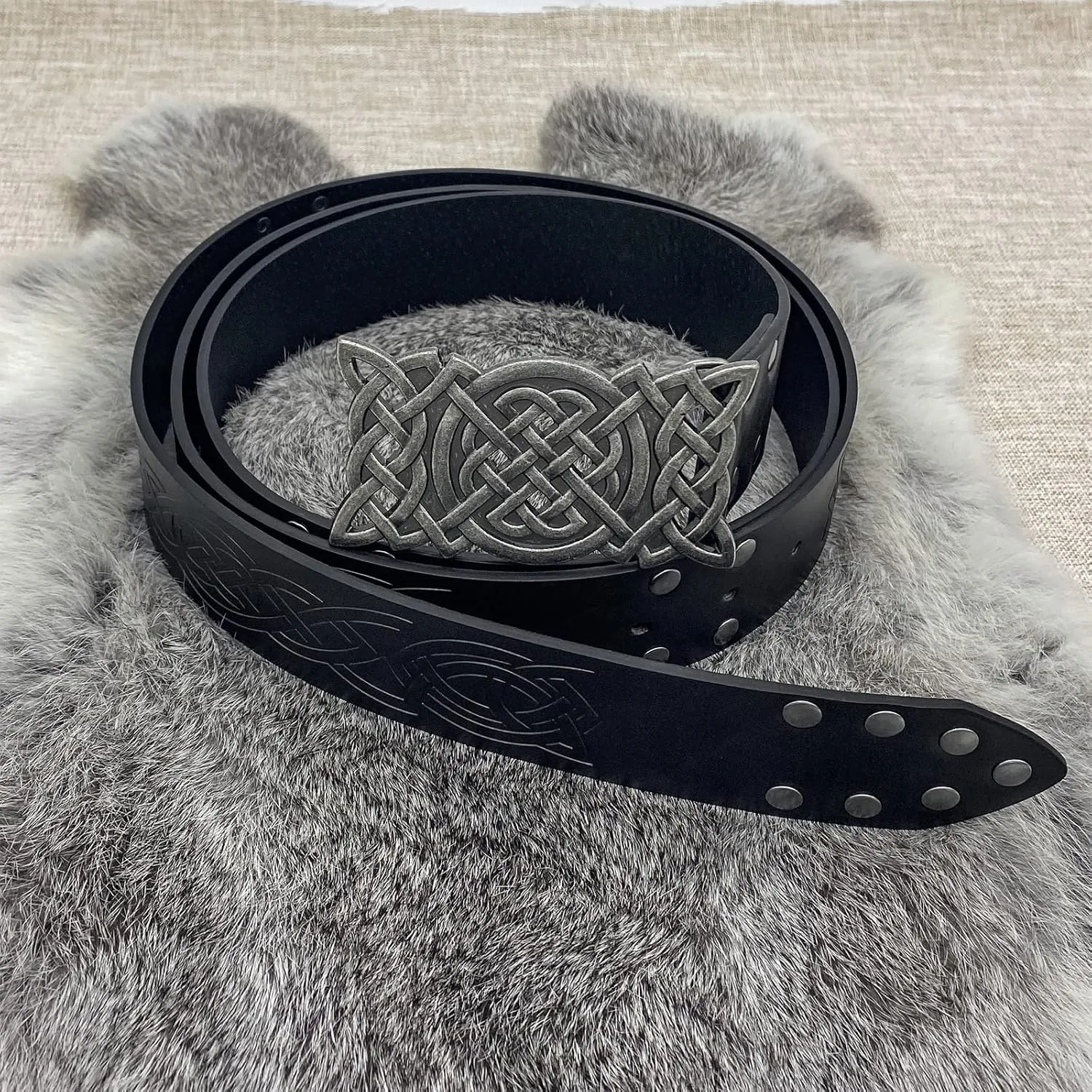HiiFeuer Viking Embossed Buckle Belt, Nordic Faux Leather Knight Belt, Retro Medieval Warrior Belt for LARP Cosplay Halloween