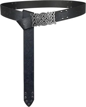 HiiFeuer Viking Embossed Buckle Belt, Nordic Faux Leather Knight Belt, Retro Medieval Warrior Belt for LARP Cosplay Halloween
