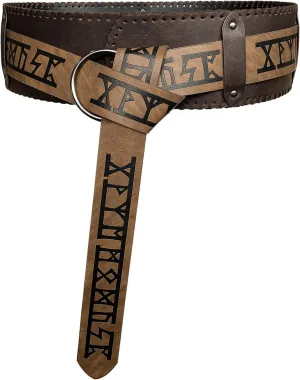 HiiFeuer Viking Embossed Wide Belt, Retro Medieval Faux Leather Mercenary Knight Belt, for LARP Ren Faire