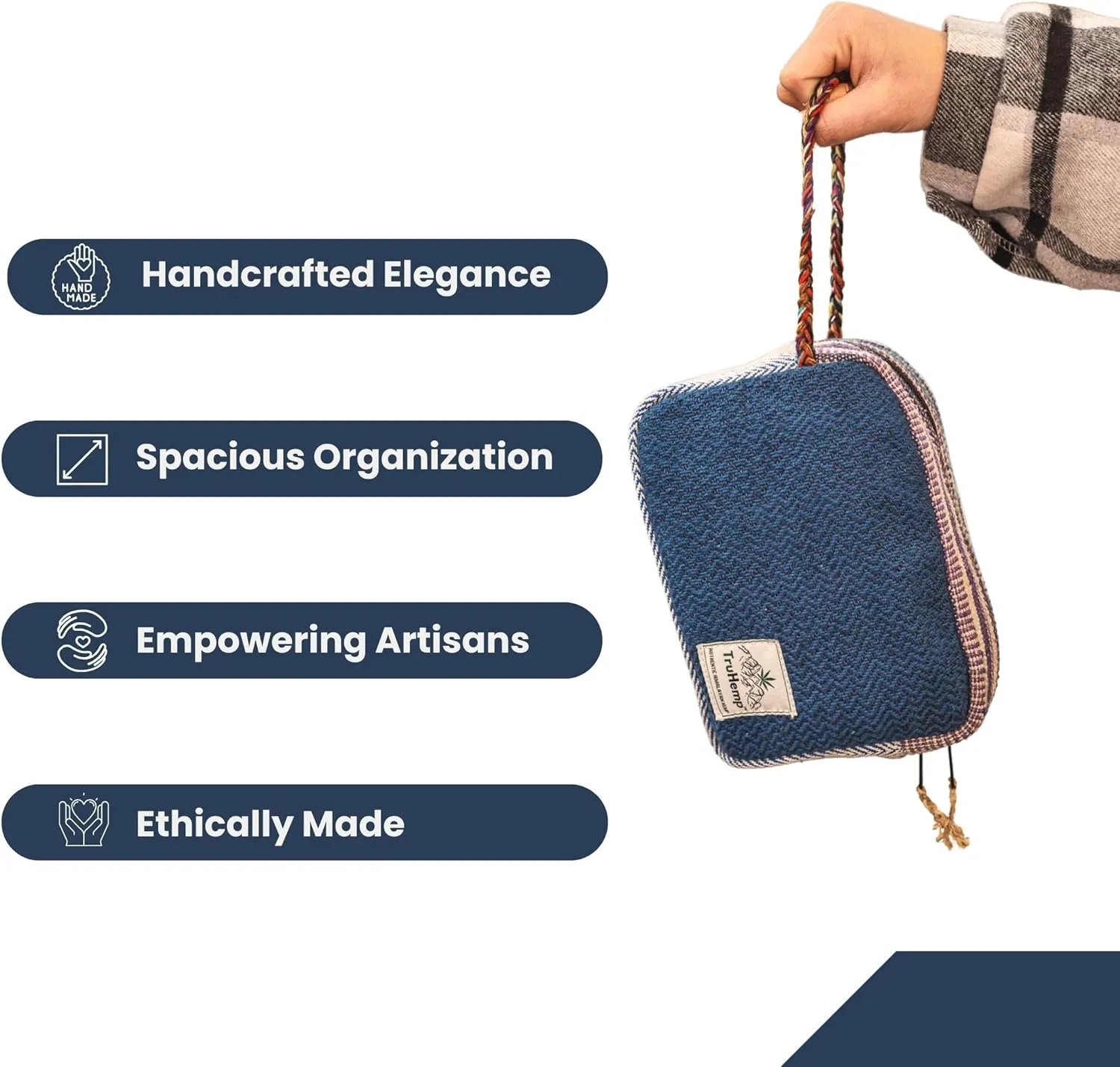 Himalayan Hemp Toiletry Kit – Natural Hemp Travel Pouch with Spacious Storage, Dual Zipper Compartments, Soft Cotton Lining
