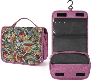Hipster Print,Toiletry Bag for Women,Cinema Items Abstract Style Popcorn Movie,Water-resistant Hanging Bathroom Travel Makeup Organizer,Cosmetic Case Traveling for Full Accessories,Multicolor