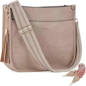 HKCLUF Vegan Leather Crossbody Bags Purse for Women Trendy Tassel Hobo Handbag Women With 2PCS Adjustable Guitar Strap