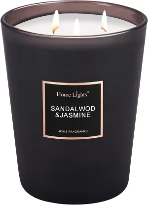HomeLights Scented Candles | Large Jar 33.3 Oz Natural Soy Candle | 130 hrs with 3 Cotton Wicks, Sandalwood Jasmine Home Fragrance Candles Gift