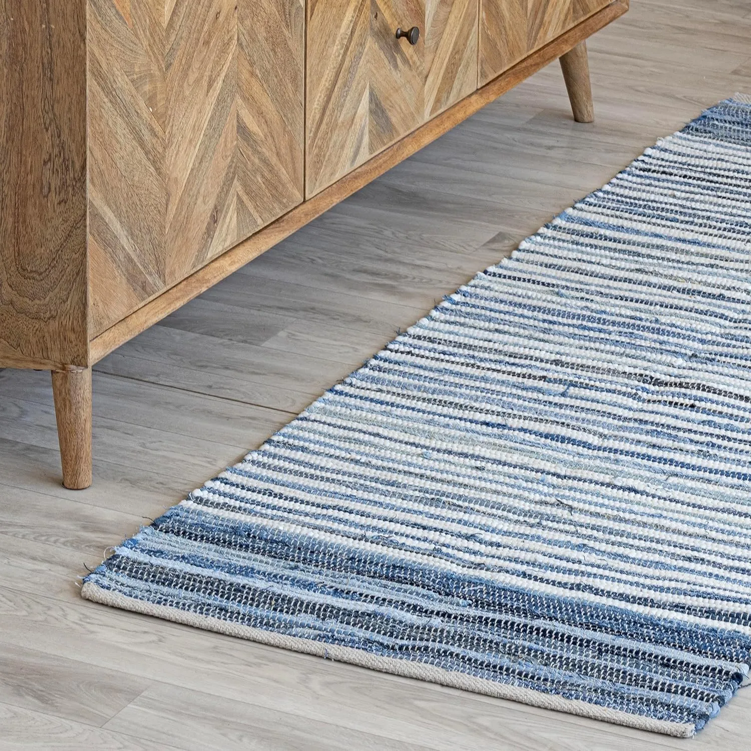 HOMEMONDE Denim Rag Runner Rug 2' x 6' Recycled Soft Cotton Chindi Rugs Hand Crafted Reversible Boho Home Decor for Kitchen, Entyrway, Bedroom, Living Room - Blue