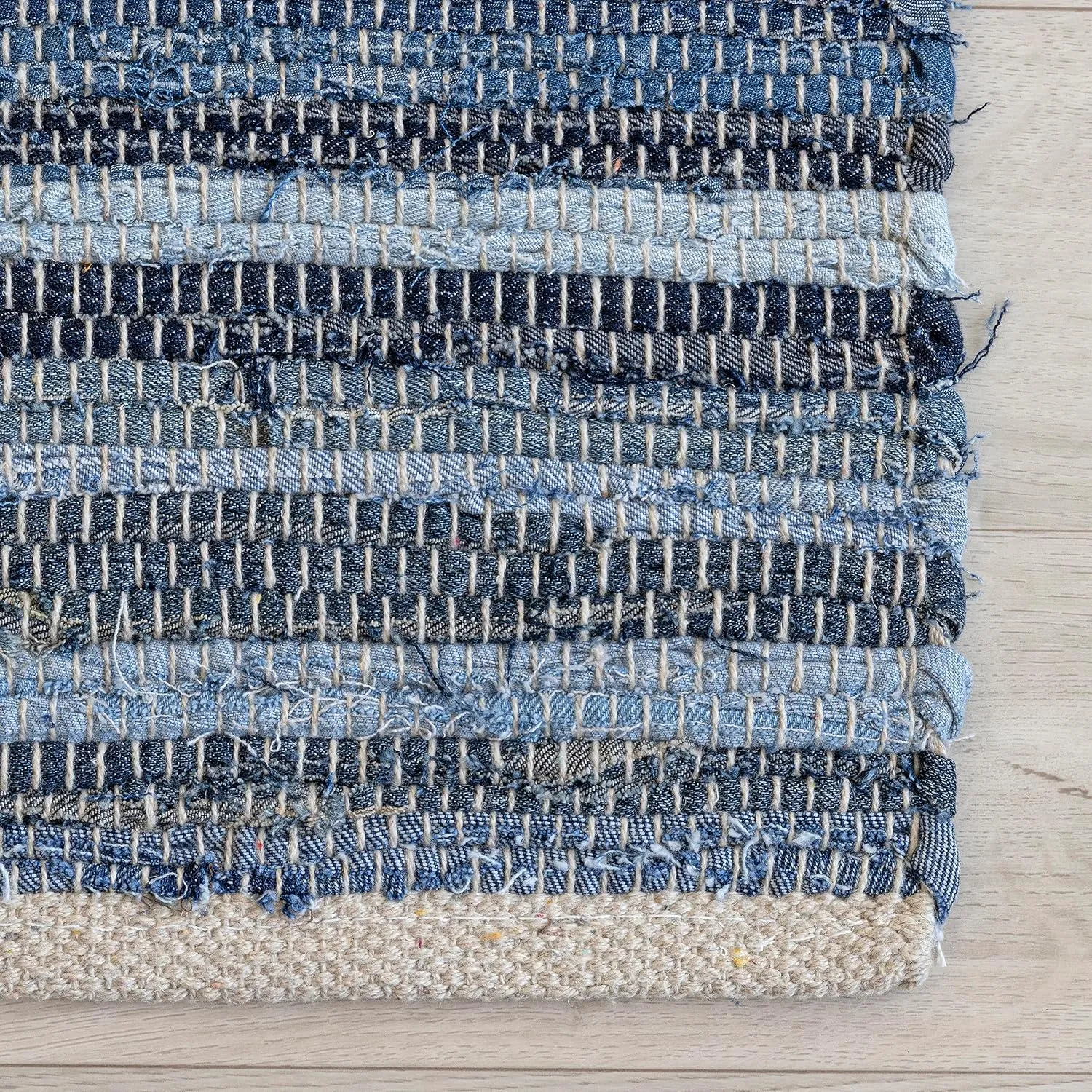HOMEMONDE Denim Rag Runner Rug 2' x 6' Recycled Soft Cotton Chindi Rugs Hand Crafted Reversible Boho Home Decor for Kitchen, Entyrway, Bedroom, Living Room - Blue