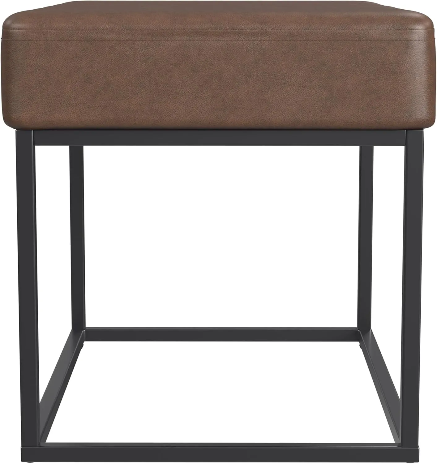 HomePop Theodore Channel Tufted Small Ottoman - Brown Faux Leather