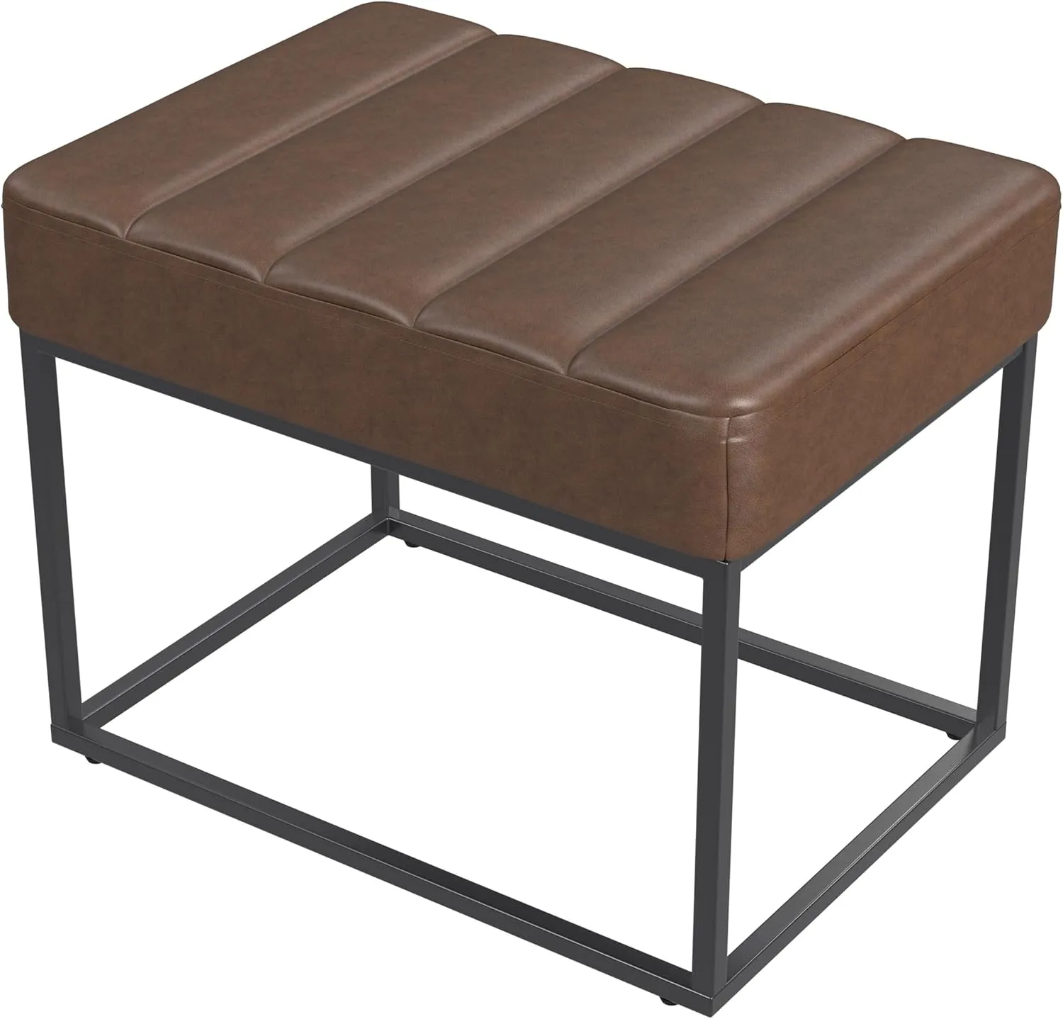 HomePop Theodore Channel Tufted Small Ottoman - Brown Faux Leather