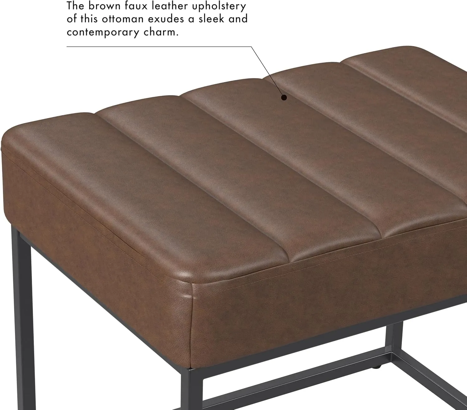 HomePop Theodore Channel Tufted Small Ottoman - Brown Faux Leather
