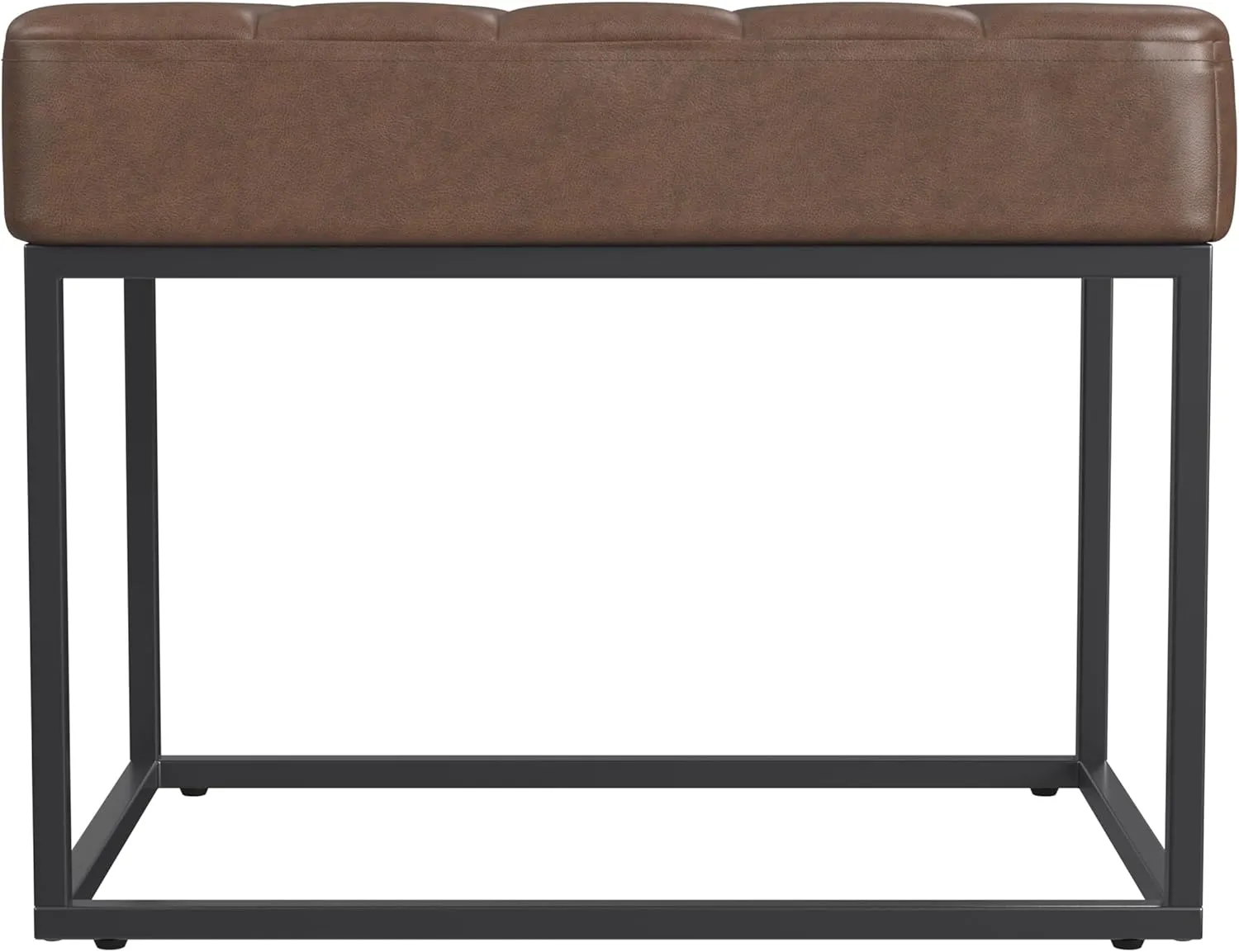 HomePop Theodore Channel Tufted Small Ottoman - Brown Faux Leather