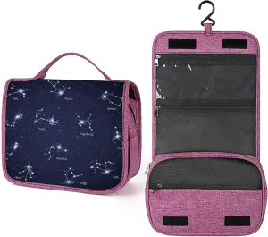 Horoscopes,Makeup Bag Cosmetic Travel Bag with Hanging Hook,Horoscopes Chart Map with Geometric,Water-resistant Make Up Bag Organizer for Brushes,Full-size Container,Toiletries,Dark Blue