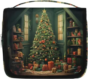 House Christmas Trees Hanging Travel Toiletry Bag Kit Makeup Case Cosmetics Organizer Toiletry Bag for Women Make up Accessories Shampoo Body Cream Brushes Set