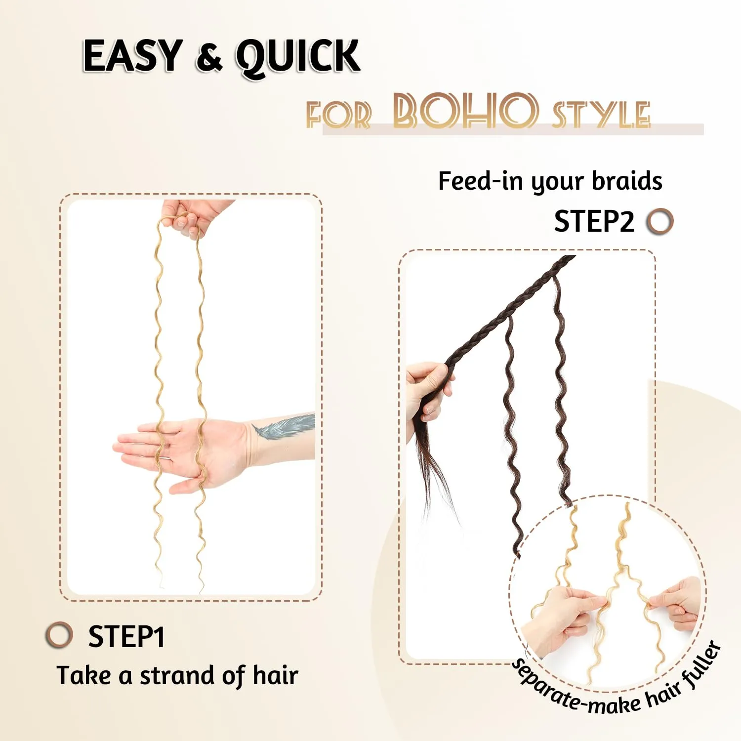 HUA 20 Inch Human Braiding Hair Deep Wave Bulk Hair for Braiding Curly Extensions for Boho Braids Wet and Wavy Honey Blonde #27 Color Long Curly Boho Braids Mix Synthetic 100g for Daily Use/Birthday
