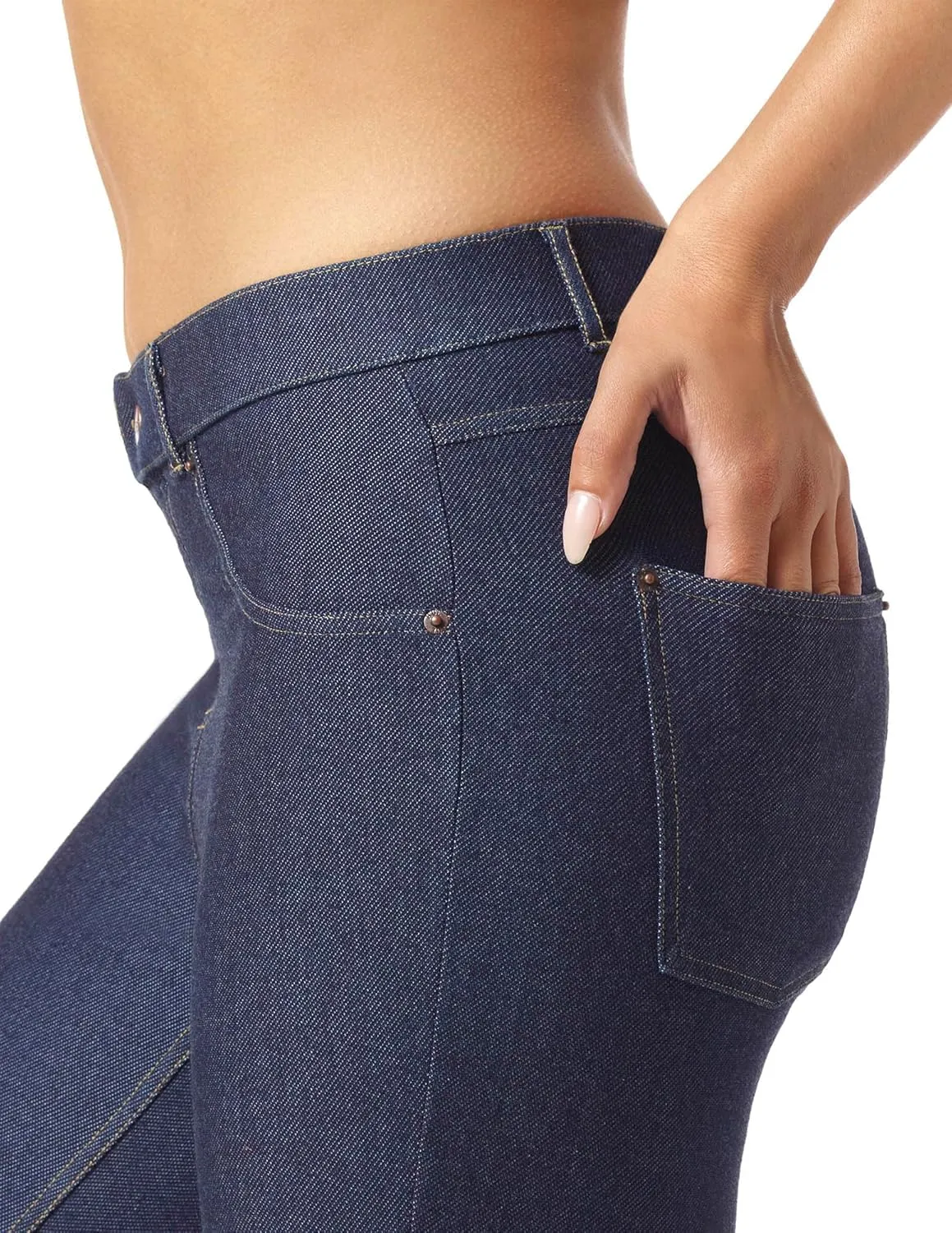 HUE Women's Essential Denim Capri Leggings with Pockets and Side Slits, Comfortable Pull On Pants