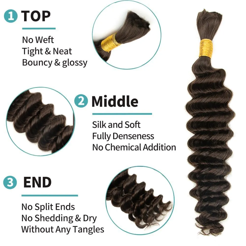 Human Braiding Hair 20 inch Deep Wave Bulk Human Hair for Braiding No Weft 90g (2Bundles-1Pack) 12A Brazilian Virgin Curly Human Hair For Boho Braids Wet and Wavy