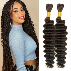 Human Braiding Hair 20 inch Deep Wave Bulk Human Hair for Braiding No Weft 90g (2Bundles-1Pack) 12A Brazilian Virgin Curly Human Hair For Boho Braids Wet and Wavy