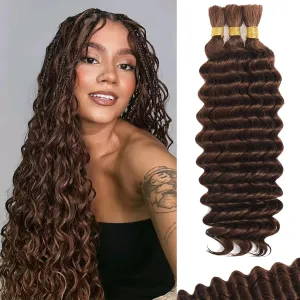 Human Braiding Hair For Boho Braids Deep Water Wave Human Bulk Hair for Braiding 12A Brazilian Virgin Human Hair Extensions for Boho Braids 3 Bundles/Pack 110g Chocolate Brown 16inch