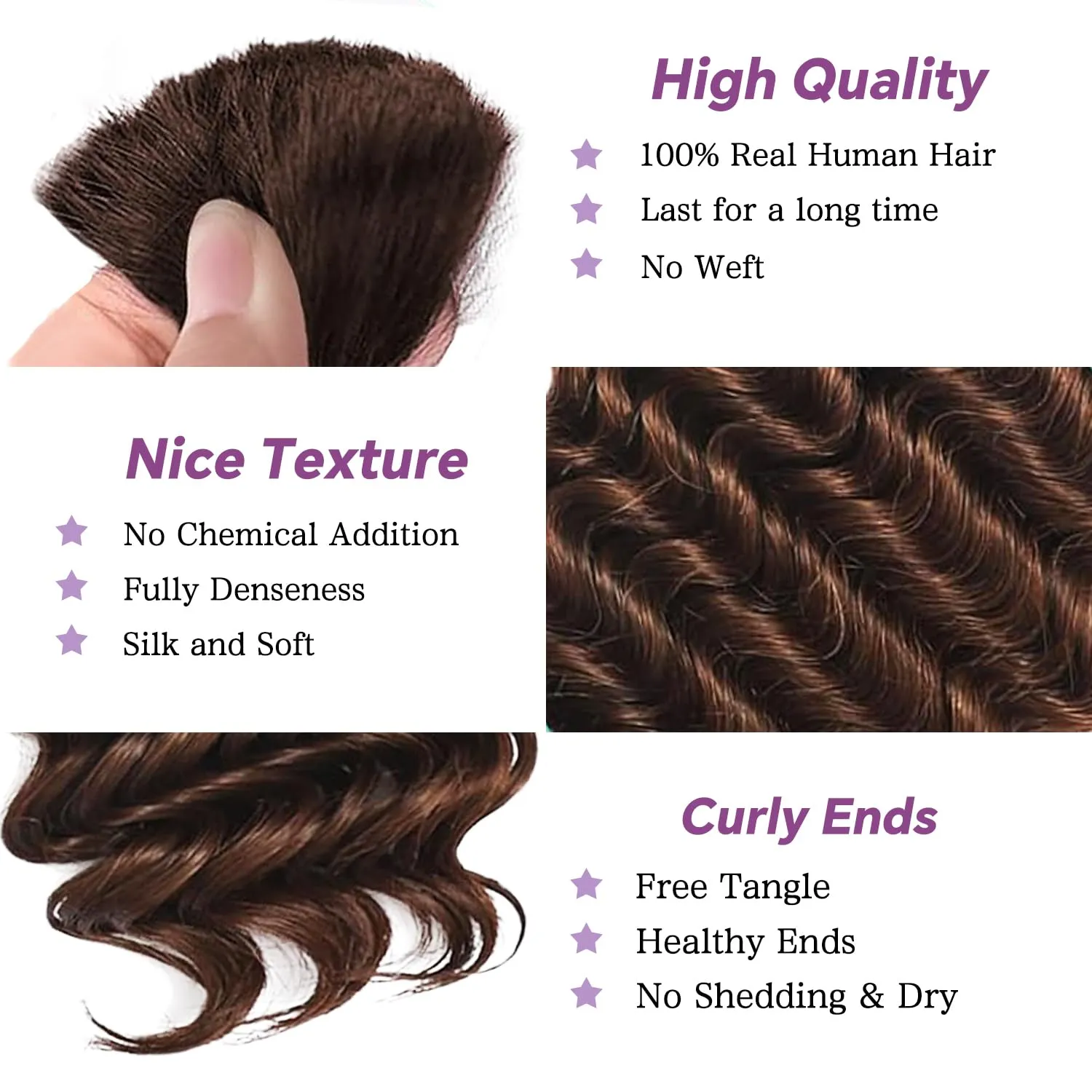 Human Braiding Hair For Boho Braids Deep Water Wave Human Bulk Hair for Braiding 12A Brazilian Virgin Human Hair Extensions for Boho Braids 3 Bundles/Pack 110g Chocolate Brown 16inch