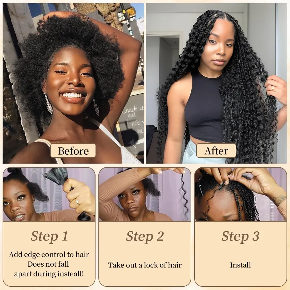 Human Braiding Hair for Boho Knotless Braids 3 Bundles 16 Inches 120g Deep Wave 10A Brazilian Virgin Human Bohemian Hair for Braiding Natural Black 1B