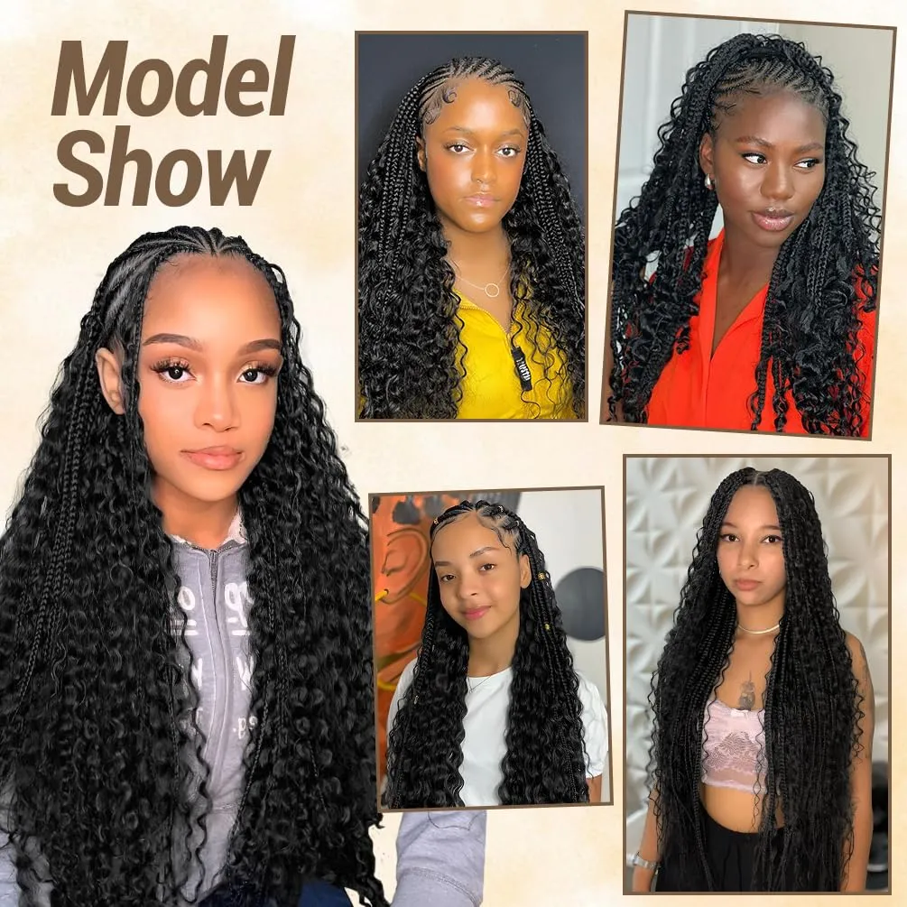 Human Braiding Hair for Boho Knotless Braids 3 Bundles 16 Inches 120g Deep Wave 10A Brazilian Virgin Human Bohemian Hair for Braiding Natural Black 1B