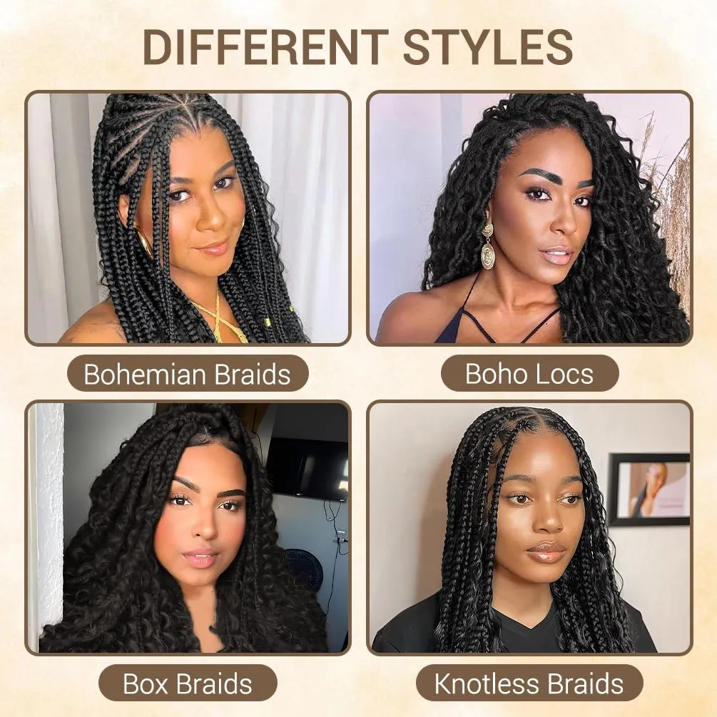 Human Braiding Hair for Boho Knotless Braids 3 Bundles 16 Inches 120g Deep Wave 10A Brazilian Virgin Human Bohemian Hair for Braiding Natural Black 1B