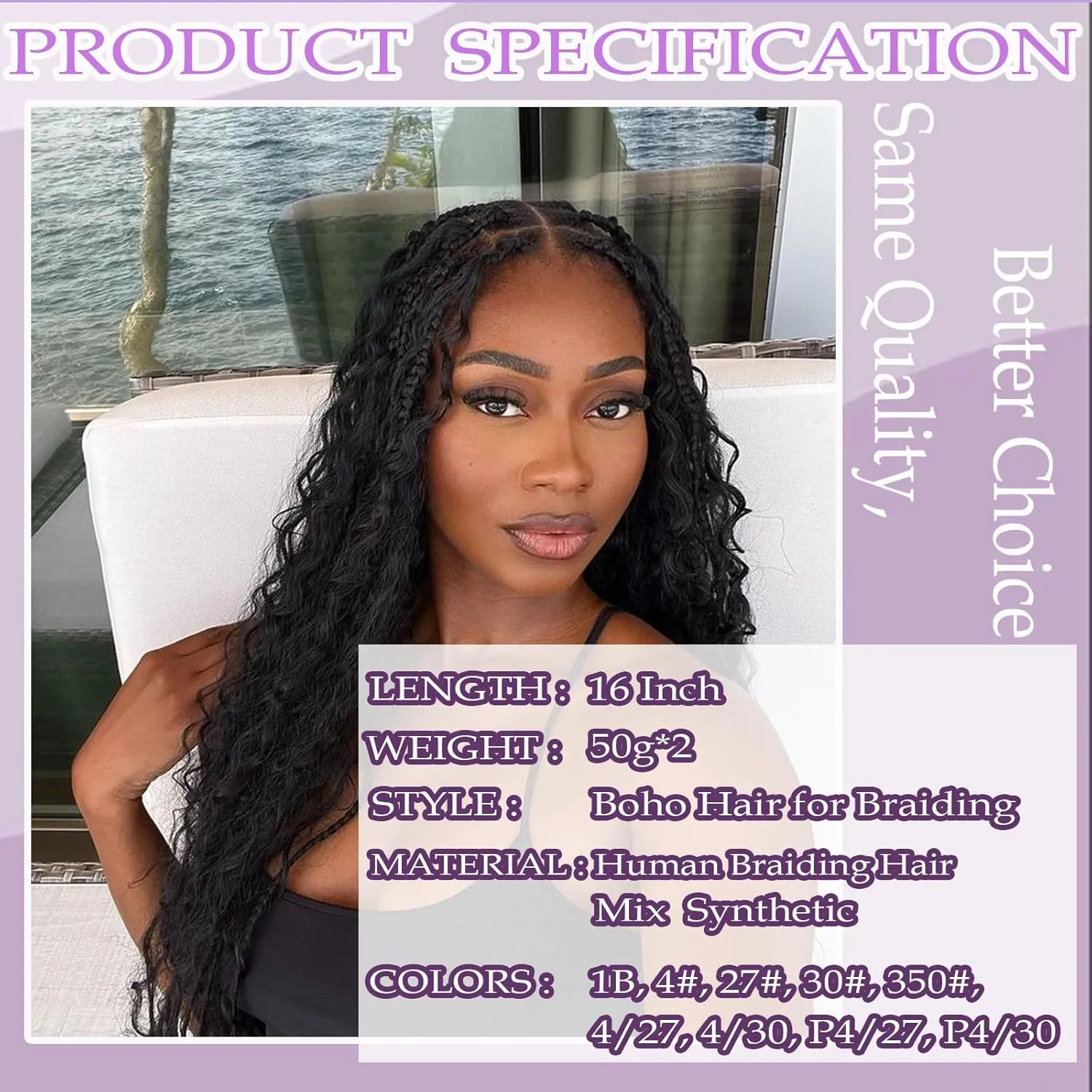 Human Braiding Hair Mix Synthetic Boho Hair for Braiding, 16 Inch Deep Wave Bulk for Boho Braids 2 Pcs Curly Bohemian Wet and Wavy Braiding Hair (4#, 16 Inch)