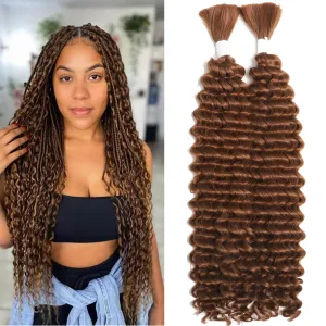 Human Braiding Hair Mixed Synthetic Braiding Hair for Boho Braids 2 Bundles 160g Color 30 Brown Deep Wave Bulk Human Hair for Braiding No Weft Hair Extensions Braiding Hair 24inch（30#）