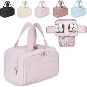 Humidity Travel Cosmetic Bag, Humidityt Large Capacity Wide-Open Travel Cosmetic Bag, 0.6lb Ultra Lightweight Toiletry Bag Organizer With Handle for Traveling, Accessories, Toiletries (Pink)