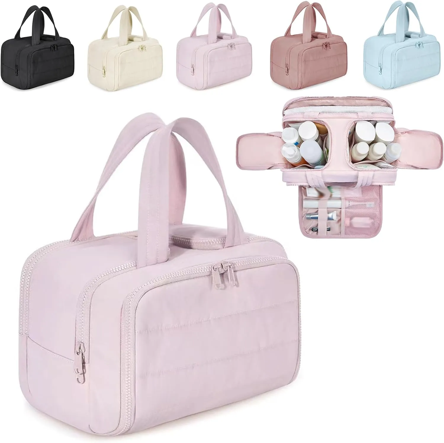 Humidity Travel Cosmetic Bag, Humidityt Large Capacity Wide-Open Travel Cosmetic Bag, 0.6lb Ultra Lightweight Toiletry Bag Organizer With Handle for Traveling, Accessories, Toiletries (Pink)