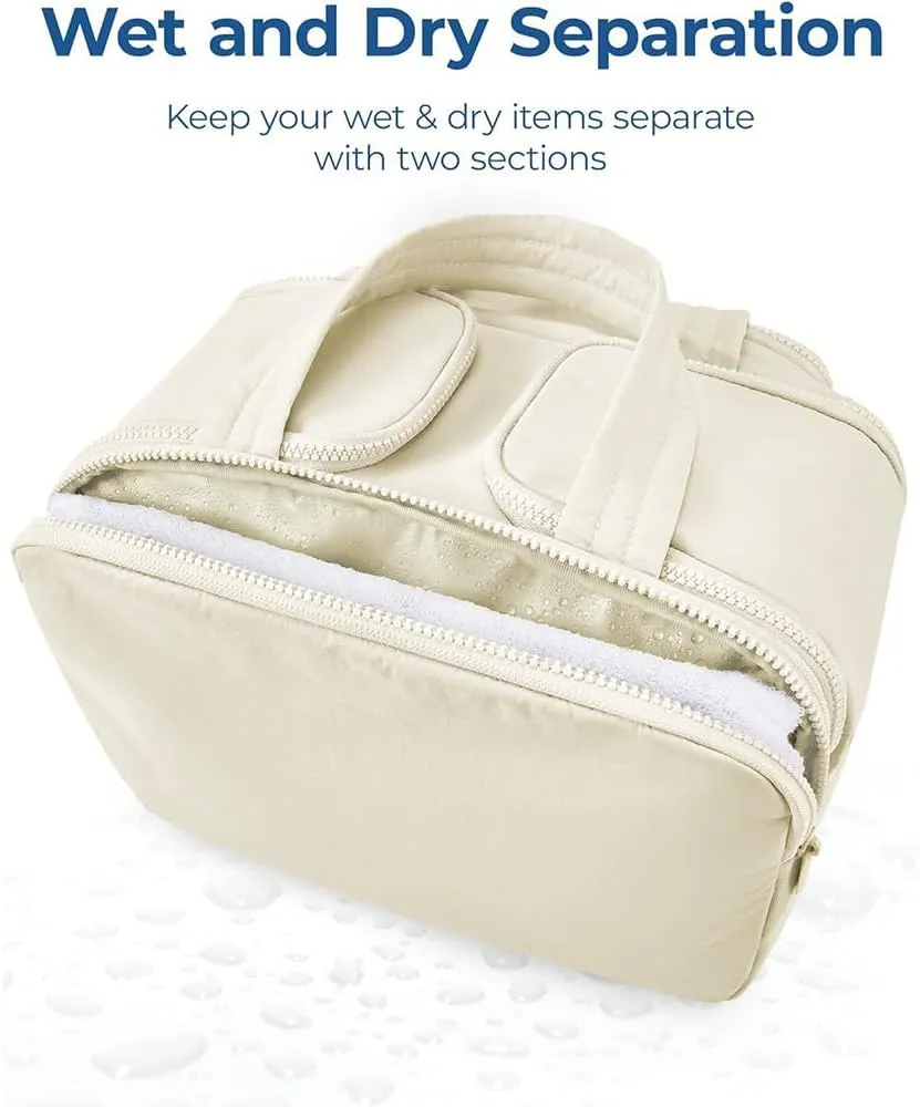 Humidity Travel Cosmetic Bag, Large Capacity Wide-Open Travel Cosmetic Bag, multi-functional toiletry bag,For Womentraveling, Essentials Toiletries. (Beige)