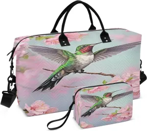 Hummingbird and Flowers Travel Duffel Bag, Shoulder Weekender Overnight Bags - Large Gym Bag with Wet Pocket