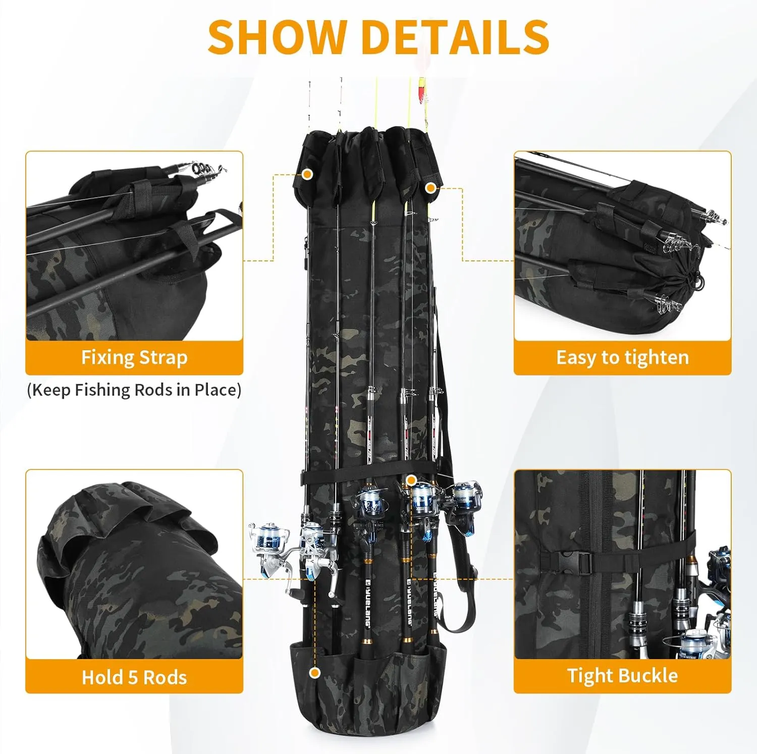 HUNTVP Fishing Rod Reel Case Bag Organizer Travel Carry Case Carrier Holder Pole Tools Storage Bags