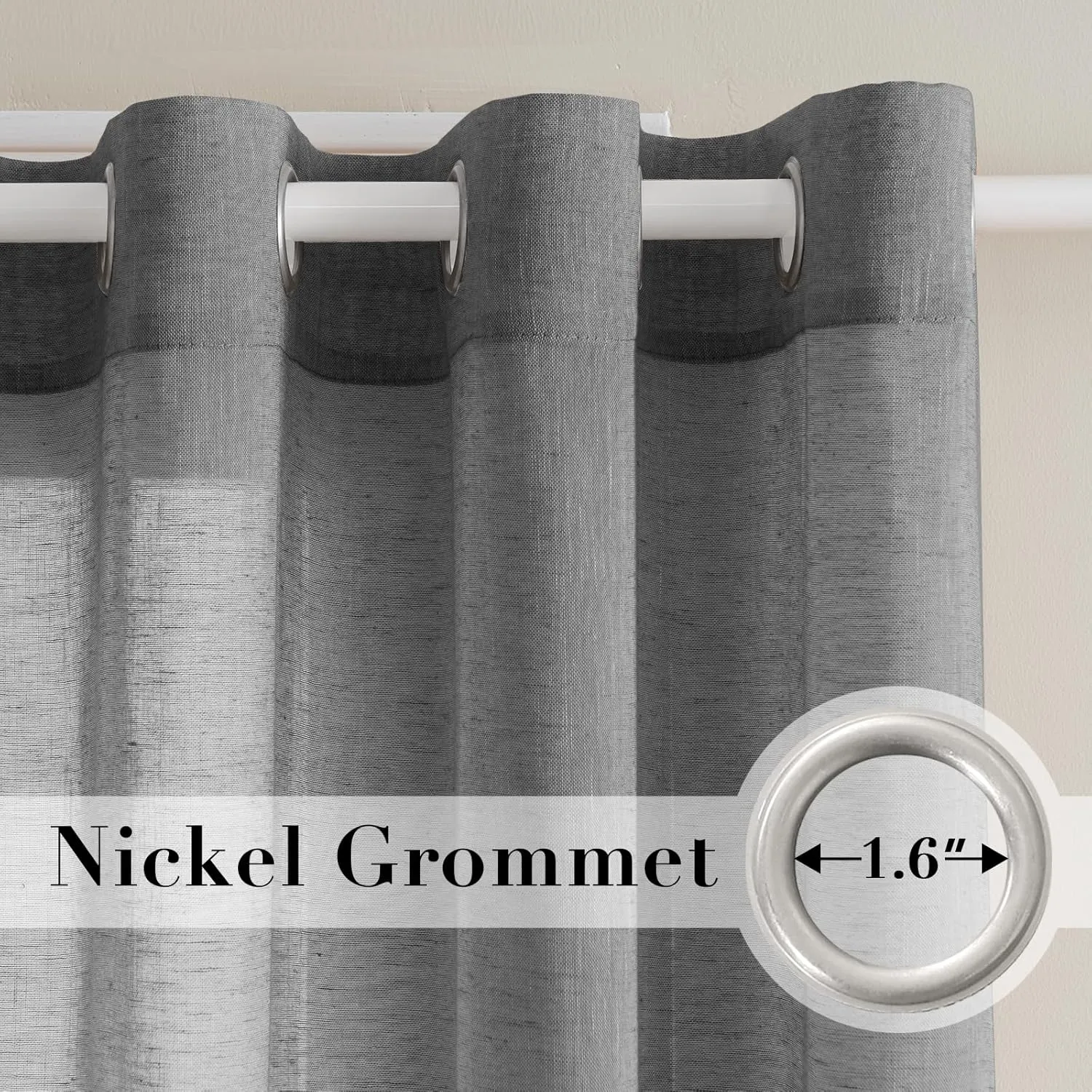 H.VERSAILTEX Linen Curtains Flax Linen Blended Curtain Panels for Living Room/Bedroom Semi Sheer Privacy Curtains 84 inch Length 2 Panels Set Nickel Grommet Window Drapes(Set of 2, Charcoal Grey)