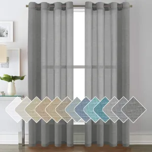 H.VERSAILTEX Linen Curtains Flax Linen Blended Curtain Panels for Living Room/Bedroom Semi Sheer Privacy Curtains 84 inch Length 2 Panels Set Nickel Grommet Window Drapes(Set of 2, Charcoal Grey)