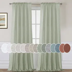 H.VERSAILTEX Sage Curtains 84 Inch Length for Living Room 2 Panels Set Rod Pocket Drapes Semi Sheer Linen Textured Light Filtering Green Curtains for Bedroom Rustic Boho Farmhouse Decor 7 FT Long