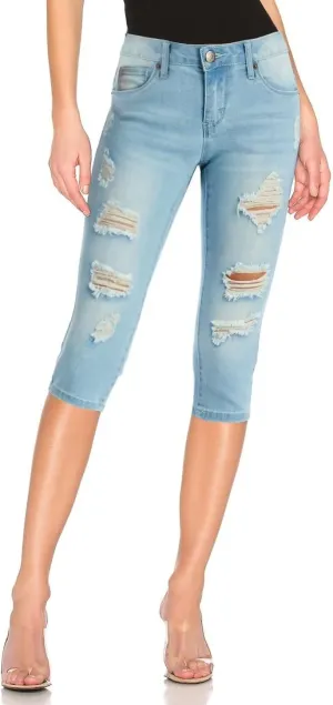 Hybrid & Company Women's Slim Fit Super Stretch Denim Capri Shorts