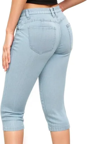 Hybrid & Company Women's Slim Fit Super Stretch Denim Capri Shorts
