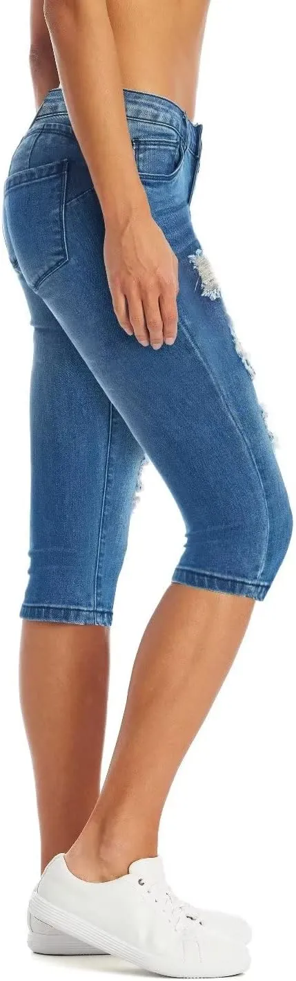 Hybrid & Company Women's Slim Fit Super Stretch Denim Capri Shorts