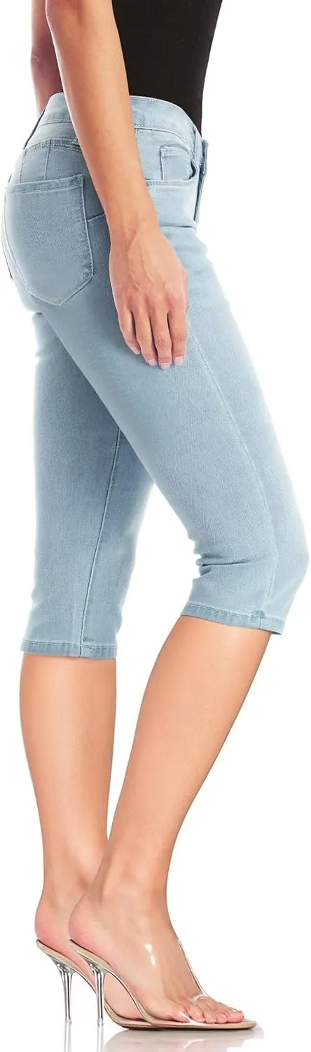 Hybrid & Company Women's Slim Fit Super Stretch Denim Capri Shorts