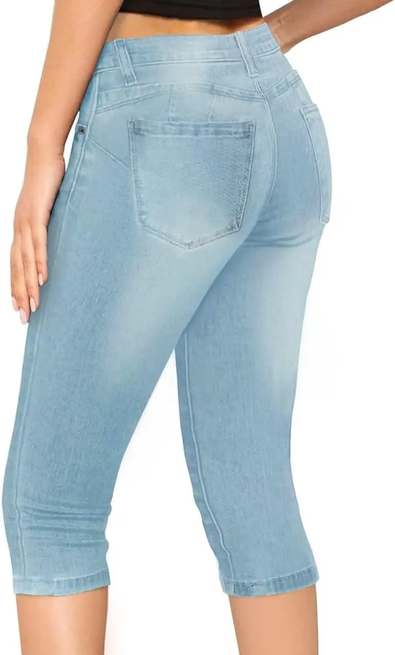Hybrid & Company Women's Slim Fit Super Stretch Denim Capri Shorts