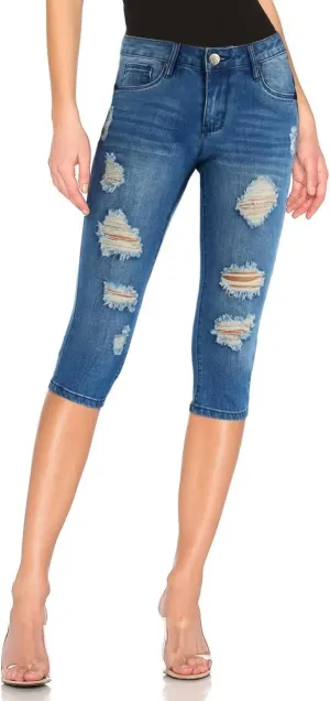 Hybrid & Company Women's Slim Fit Super Stretch Denim Capri Shorts