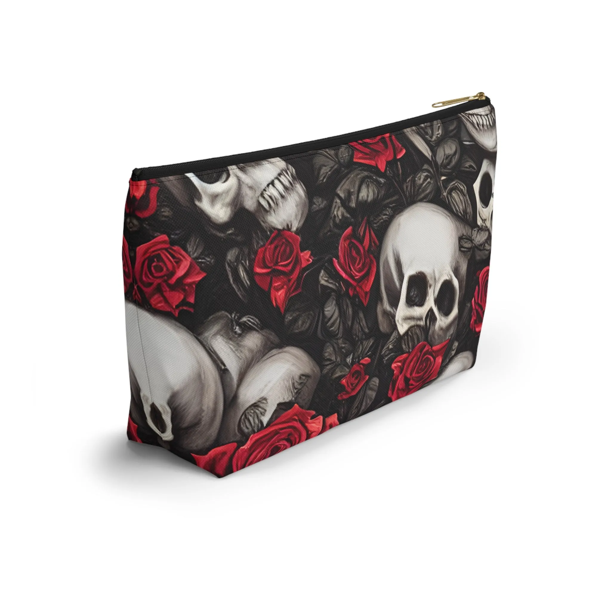 Hyper Realistic Skulls and Red Roses by artist Anne-Laure Goupil Accessory Pouch w T-bottom