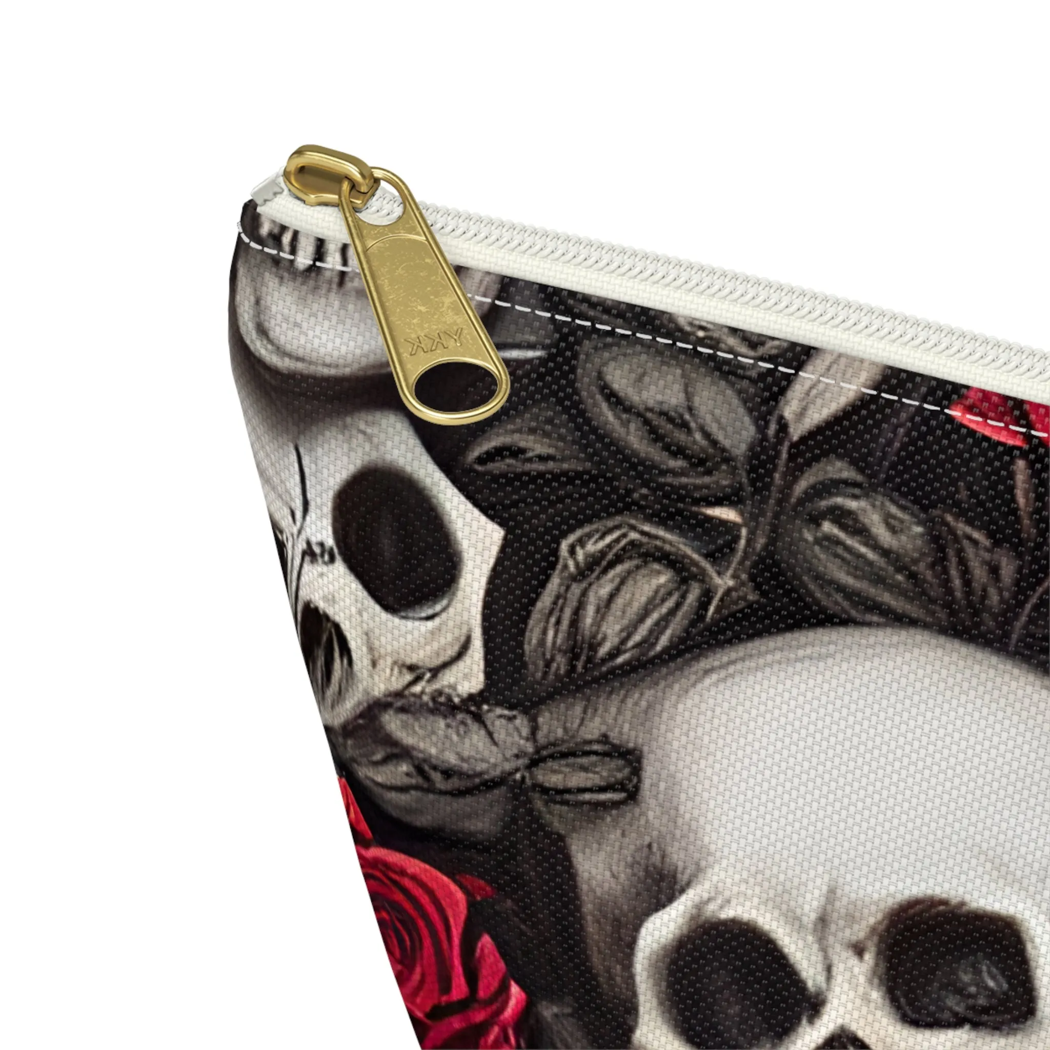 Hyper Realistic Skulls and Red Roses by artist Anne-Laure Goupil Accessory Pouch w T-bottom