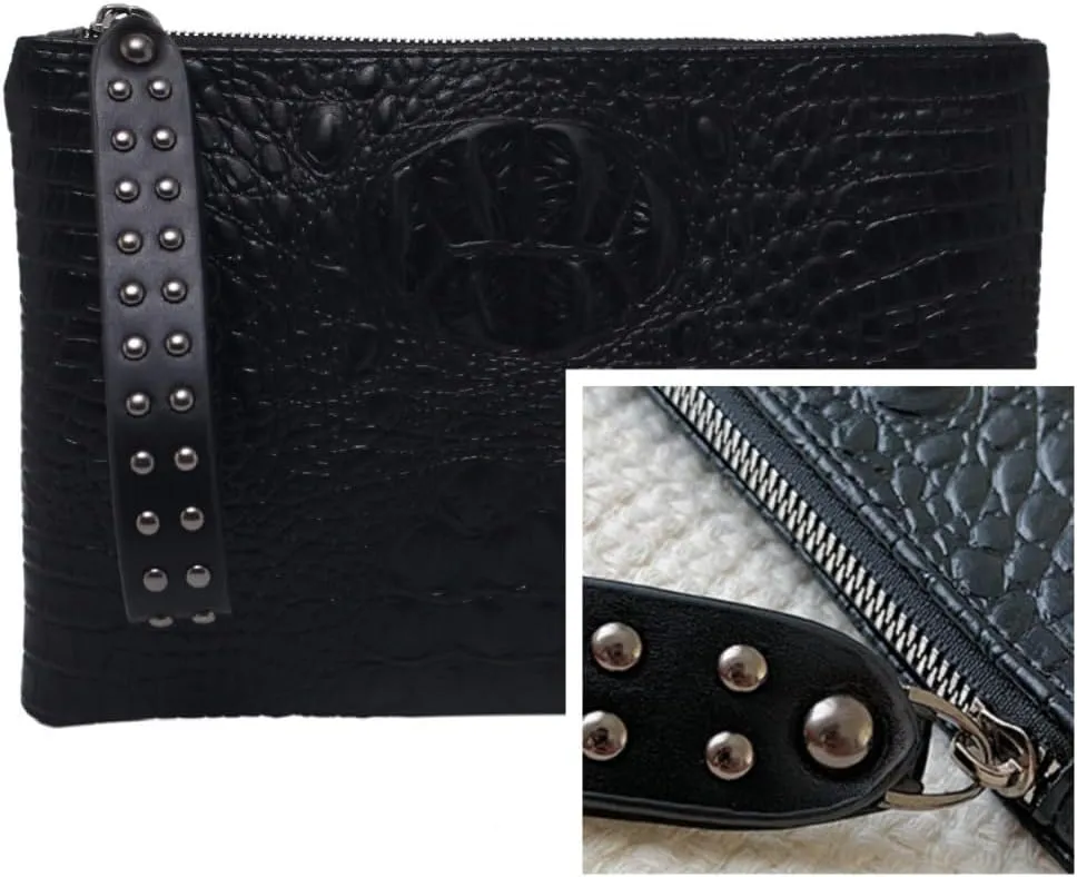 IAMUHI Women Faux Leather Crocodile Envelope Clutch Bag Wristlet Zipper Evening Handbag Wallet Purse