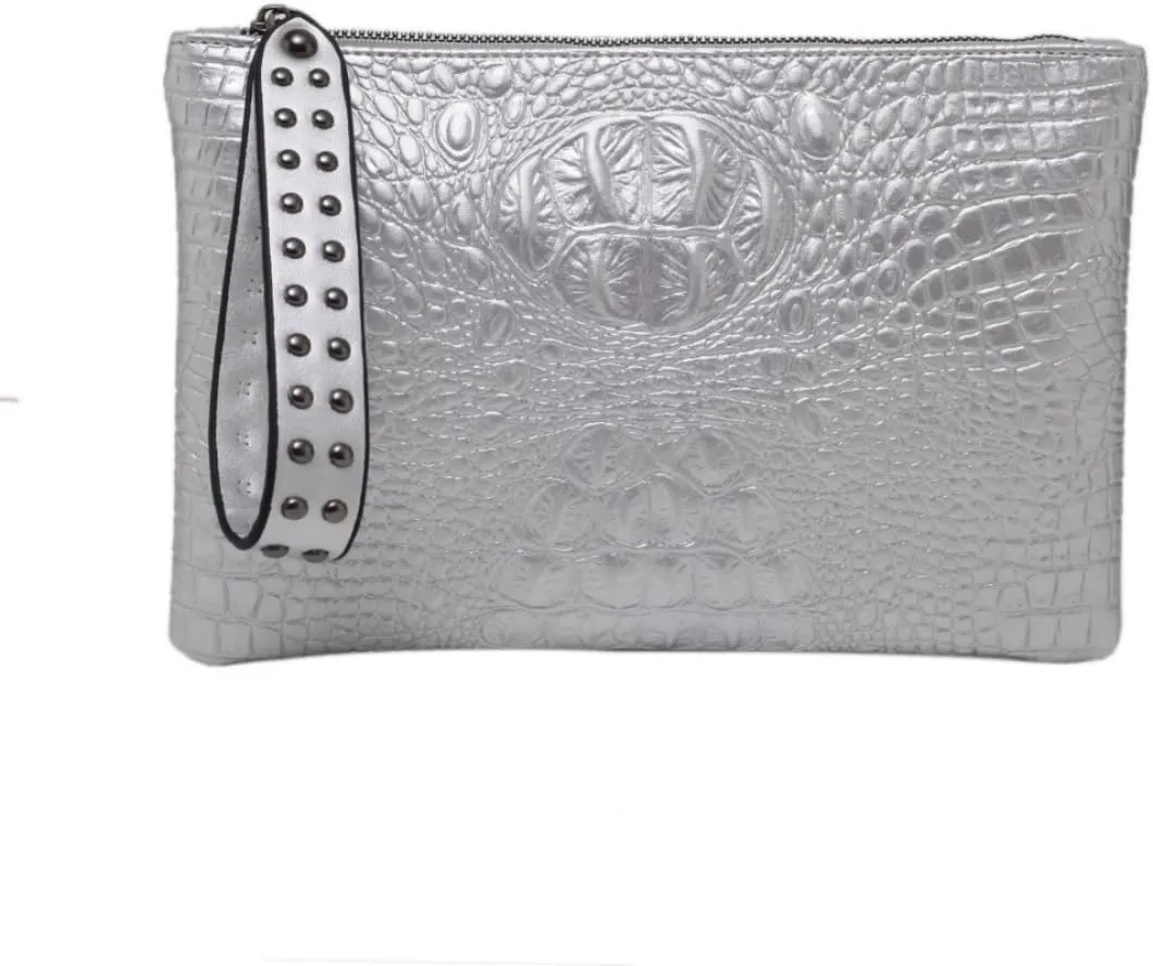 IAMUHI Women Faux Leather Crocodile Envelope Clutch Bag Wristlet Zipper Evening Handbag Wallet Purse