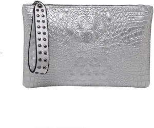 IAMUHI Women Faux Leather Crocodile Envelope Clutch Bag Wristlet Zipper Evening Handbag Wallet Purse