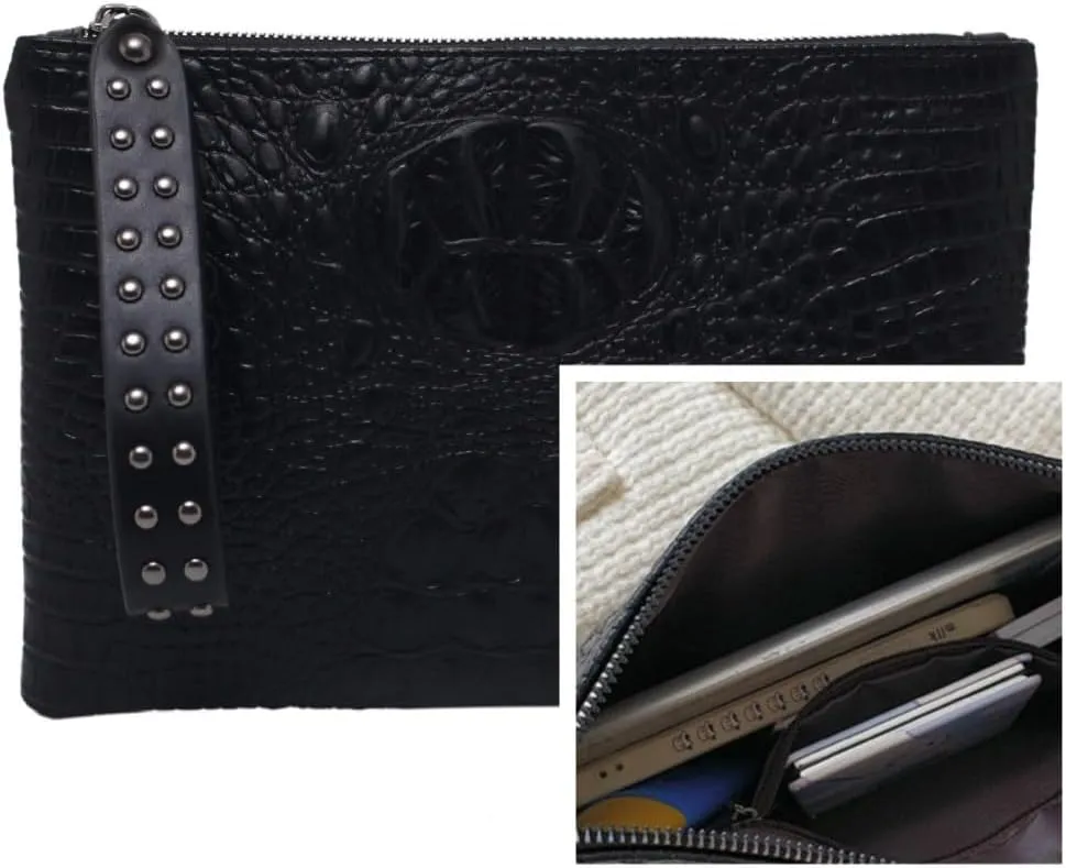 IAMUHI Women Faux Leather Crocodile Envelope Clutch Bag Wristlet Zipper Evening Handbag Wallet Purse