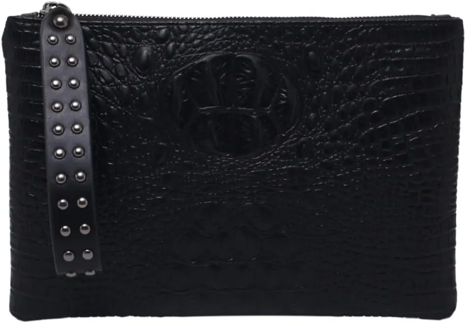 IAMUHI Women Faux Leather Crocodile Envelope Clutch Bag Wristlet Zipper Evening Handbag Wallet Purse