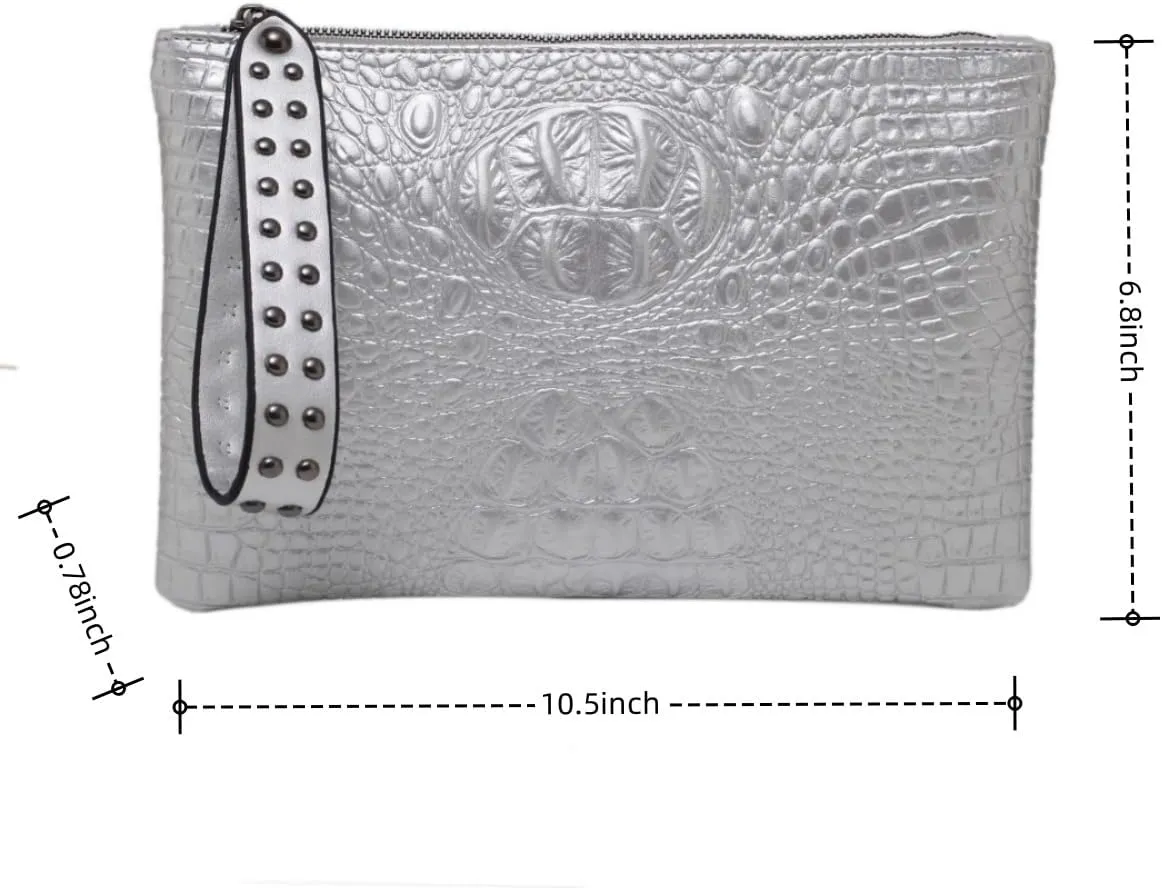 IAMUHI Women Faux Leather Crocodile Envelope Clutch Bag Wristlet Zipper Evening Handbag Wallet Purse