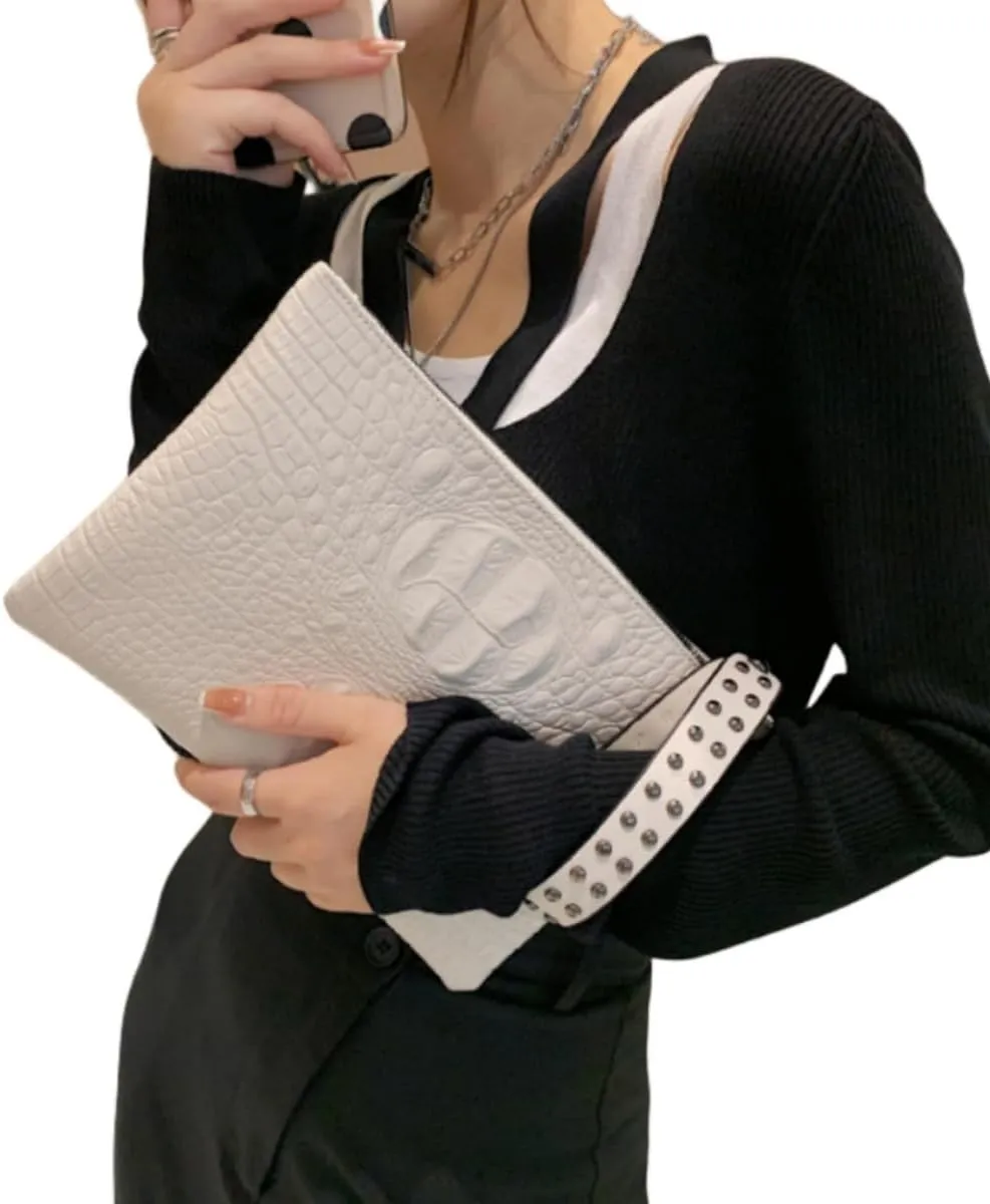 IAMUHI Women Faux Leather Crocodile Envelope Clutch Bag Wristlet Zipper Evening Handbag Wallet Purse